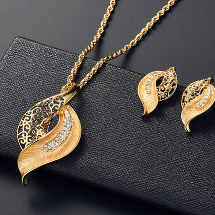 Hollow Leaf Rhinestone Jewelry Set