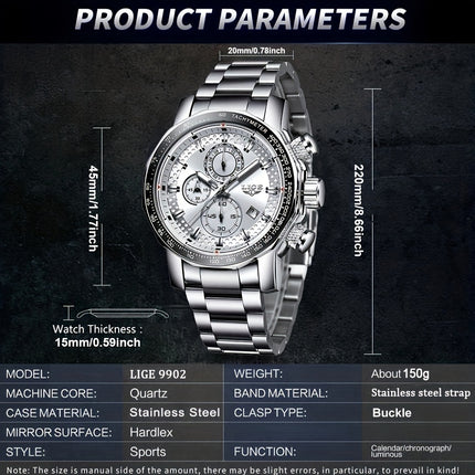 LIGE Luxury Sport Chronograph Watch