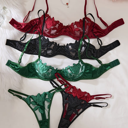 3-Piece Floral Embroidery Lingerie Set