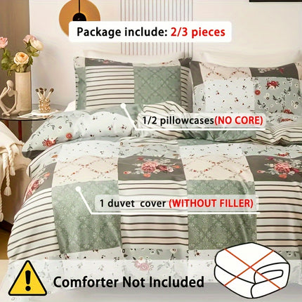 Pastoral Flower Plaid Duvet Cover Set - 3pcs Cozy Style