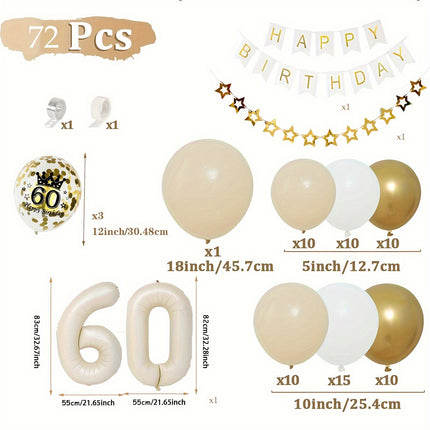 60th Party Decoration Kit – Golden & White Balloons Set