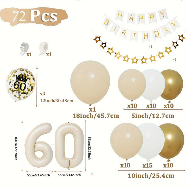 60th Party Decoration Kit – Golden & White Balloons Set
