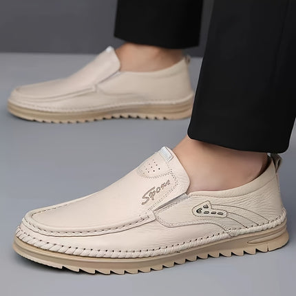 Solid Color Leather Slip-On Loafers