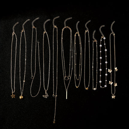 11pcs Heart-Shaped Pendant Necklace Set