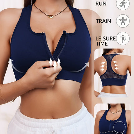 Women's Seamless Sports Bra with Front Zipper & Breathable Design