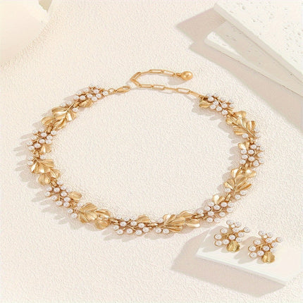 Boho-Chic Faux Pearl & Leaf Set