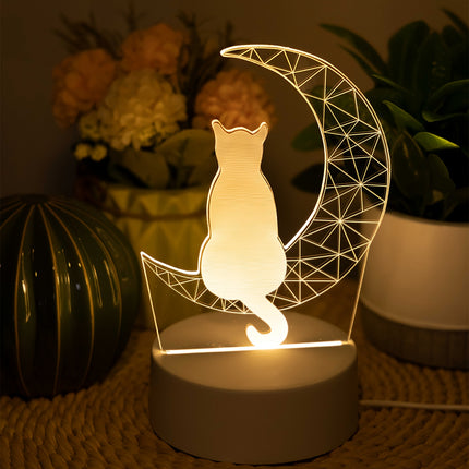 USB-Powered 3D Moon Cat Night Light – Cute Animal Lamp