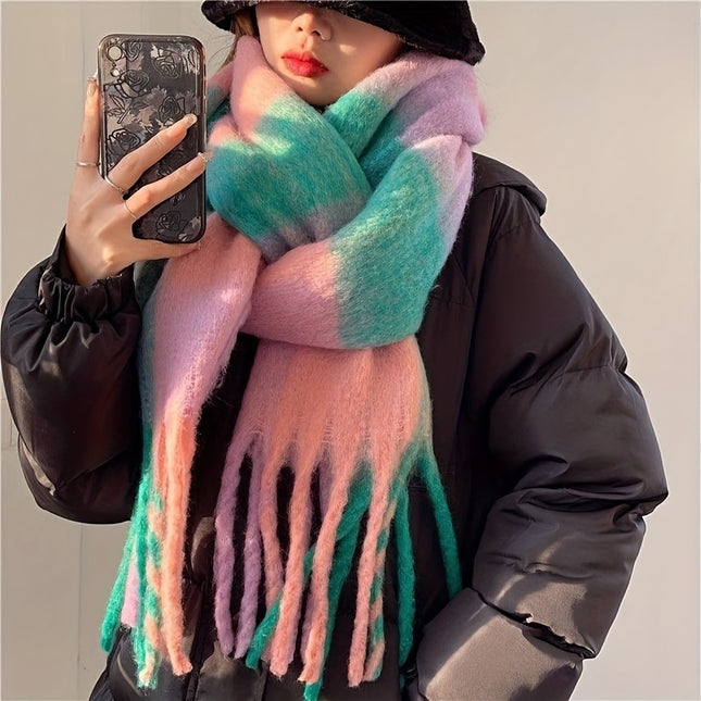 Boho Rainbow Tassel Chunky Scarf