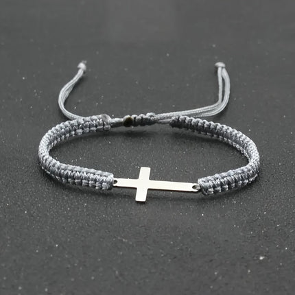 Men's Braided Stainless Steel Cross Bracelet
