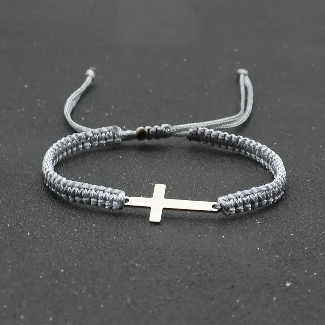 Men's Braided Stainless Steel Cross Bracelet