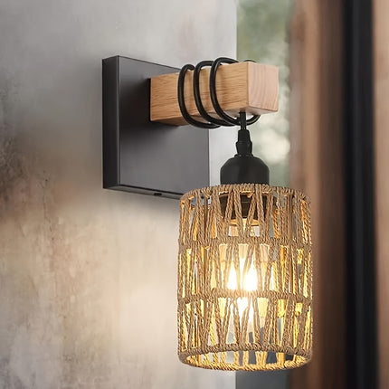 Farmhouse Wall Sconce - Black & Wood Rustic Lighting