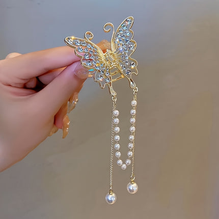 Elegant Rhinestone Butterfly Tassel Hair Clip