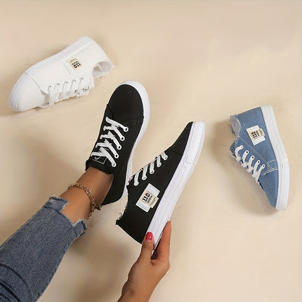 Solid Color Canvas Lace-Up Sneakers