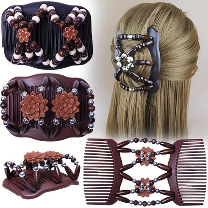 Wooden Beaded Double Hair Comb