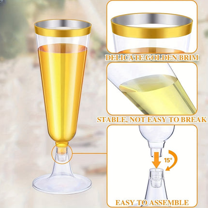 25pcs Set of 150ml Crystal Clear Champagne Flutes with Golden Rim