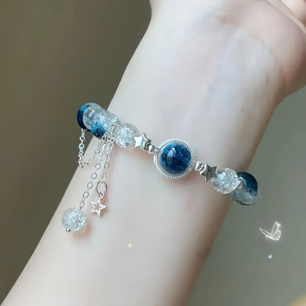 Shimmering Star Charm Blue Beaded Bracelet – Adjustable & Cute