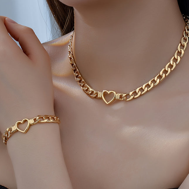 Golden-Tone Heart Choker Set