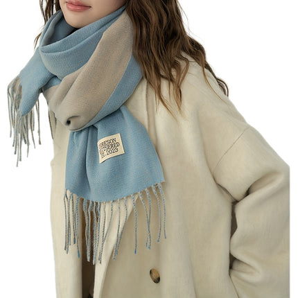 Double-Sided Two-Color Tassel Scarf