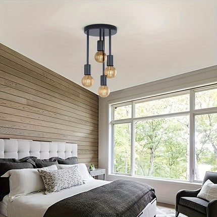 Black Modern 4-Light Chandelier - Iron Branch Ceiling Light
