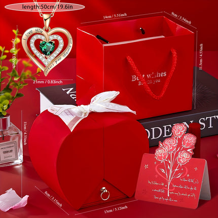 Red Apple Rose Gift Box with Necklace - Perfect for Loved Ones