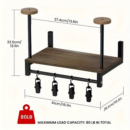 Wooden Motorcycle Helmet Wall Rack with Shelf & Gear Hook