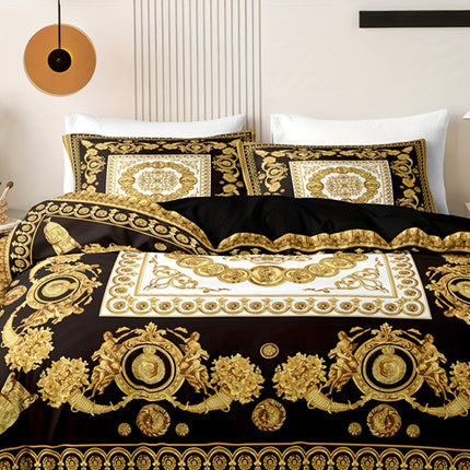 Luxury Black & Golden Digital Printed Duvet Cover Set