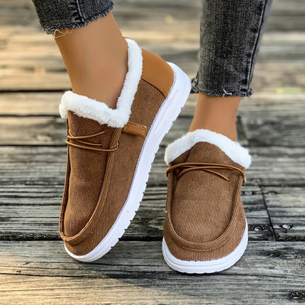 Beige Furry Trim Slip-On Loafers