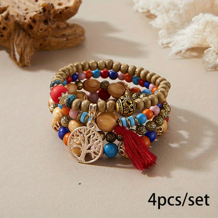 4pcs Tree of Life Beaded Bracelet Set
