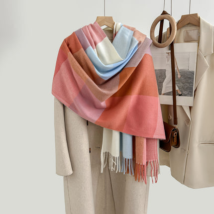 Cozy Plaid Tassel Cashmere Scarf