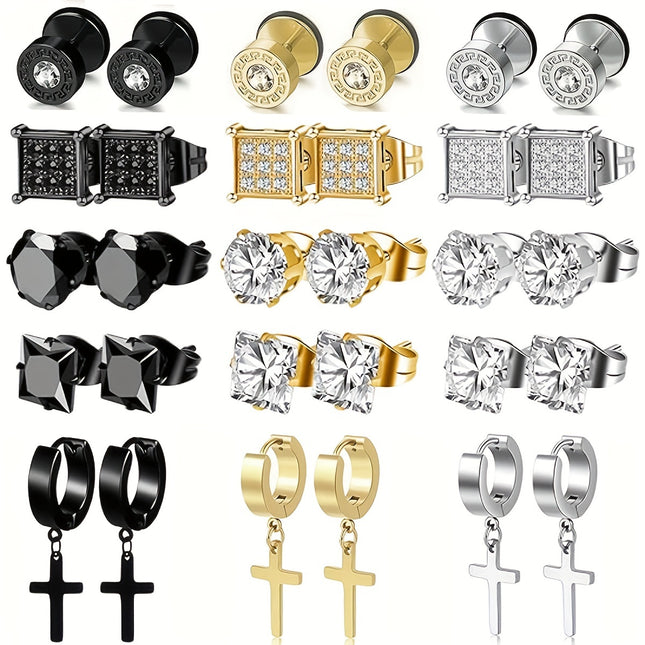15-Pair Stainless Steel Earring Set
