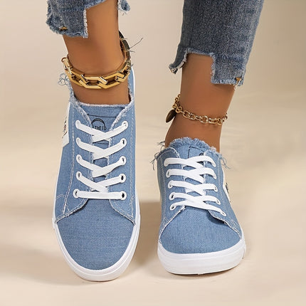 Solid Color Canvas Lace-Up Sneakers