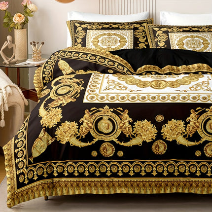 Luxury Black & Golden Digital Printed Duvet Cover Set