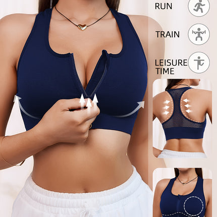 Women's Seamless Sports Bra with Front Zipper & Breathable Design