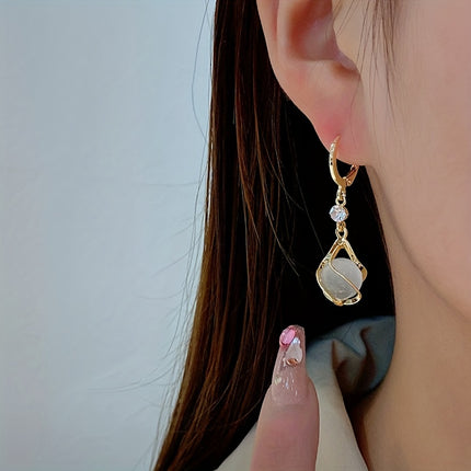 Moonstone & Rhinestone Dangle Earrings