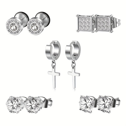 10-Pack Punk Stainless Steel Earrings