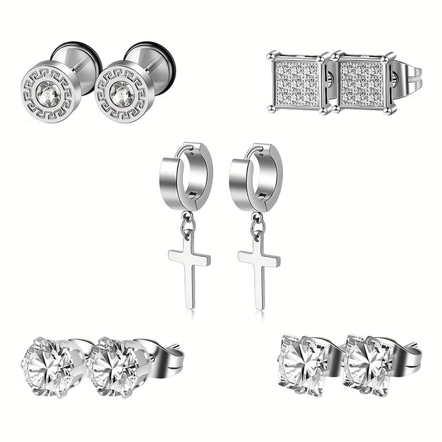 10-Pack Punk Stainless Steel Earrings