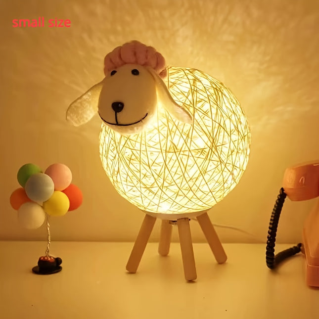 Handwoven LED Sheep Night Light - Dimmable with Remote Control