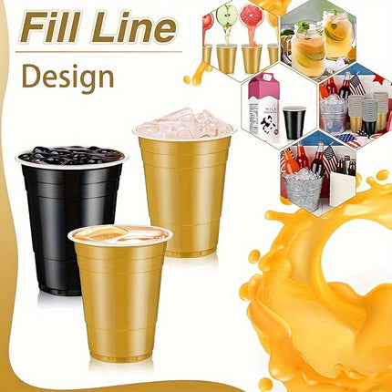 16OZ Black and Golden Plastic Party Cups