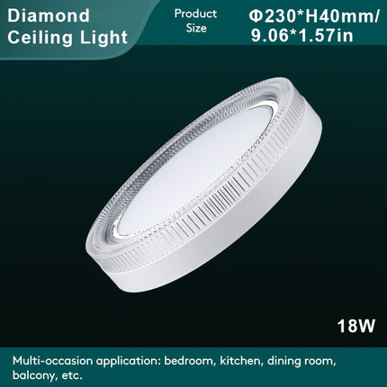 Crystal Diamond Recessed LED Ceiling Light - 18W, 6000K