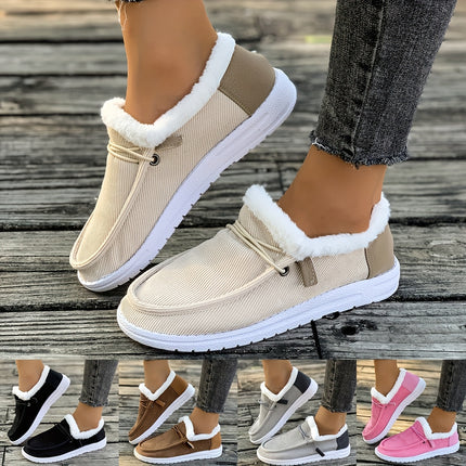 Beige Furry Trim Slip-On Loafers