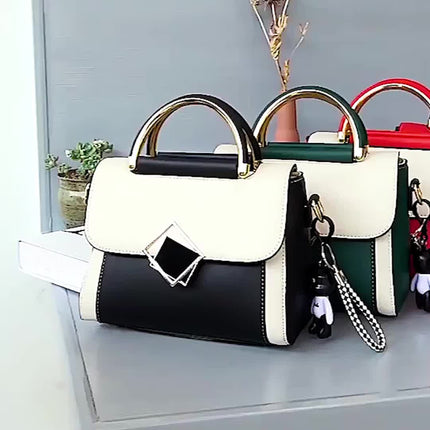 Color Contrast PU Crossbody Bag