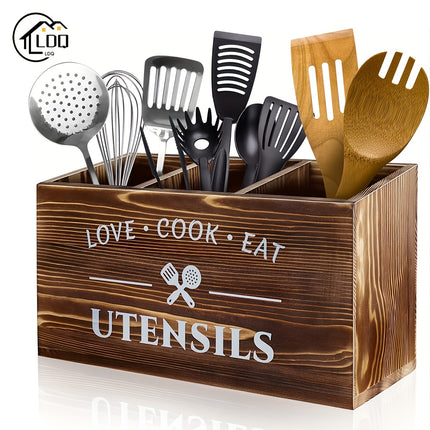 Wooden Utensil Holder with Grids