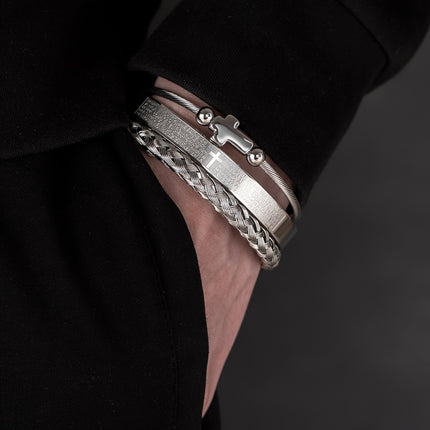 2pcs Men's Quartz Watch & Bracelet Set