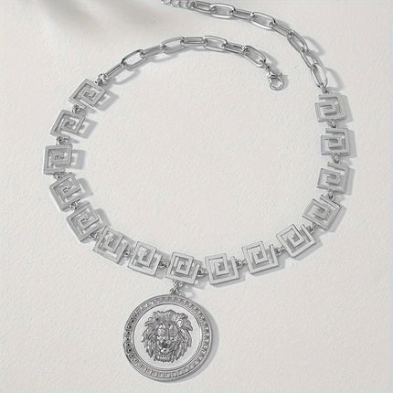 Geometric Lion Head Pendant Necklace