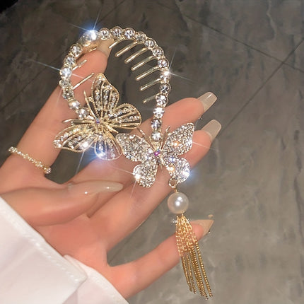 Rhinestone Butterfly Tassel Hair Clip