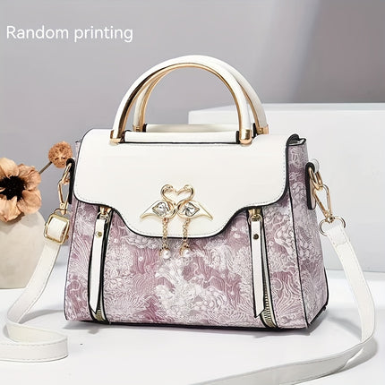 Geometric Print Faux Leather Handbag