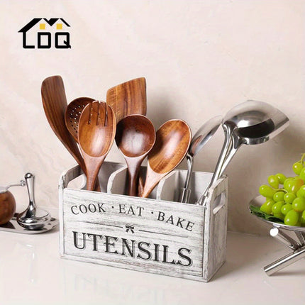Rustic Wooden Utensil Holder