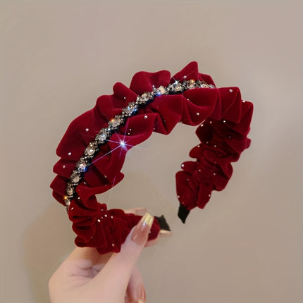 Rhinestone Velvet Red Hair Hoop