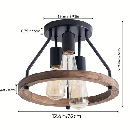 Rustic 3-Light Farmhouse Ceiling Light – Wood Grain Finish