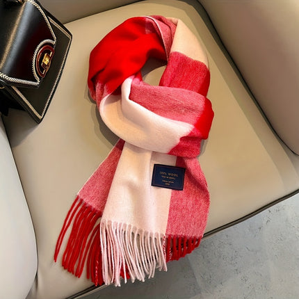 Cozy British Red Plaid Wool Scarf